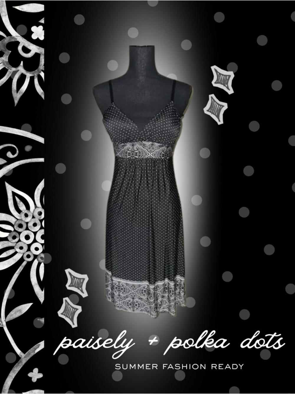 💚 Y2K Polka dot paisley dress by French quarter